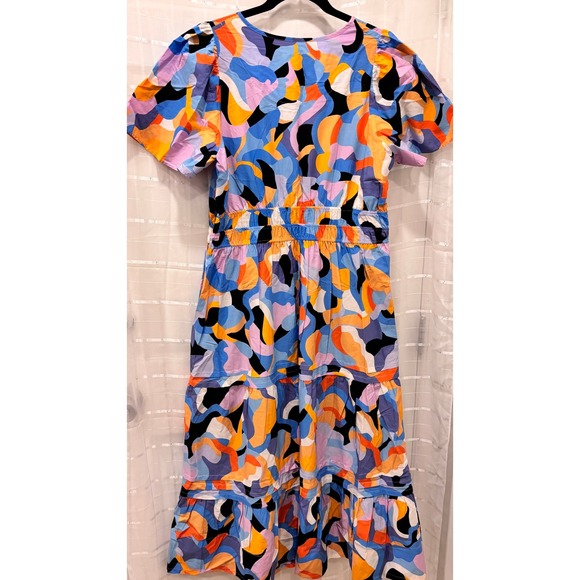 Anthropologie Dresses & Skirts - Anthropologie Abstract Swirl Print Smocked Waist Midi Dress Short Sleeve Large